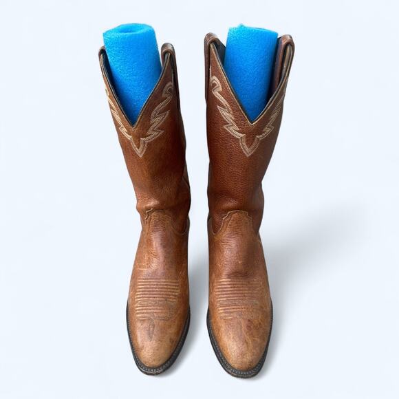 VTG Lucchese T3007 Rio Bravo Collar Stitch Leather Western Boots Brown Mens 8.5 - Picture 3 of 12